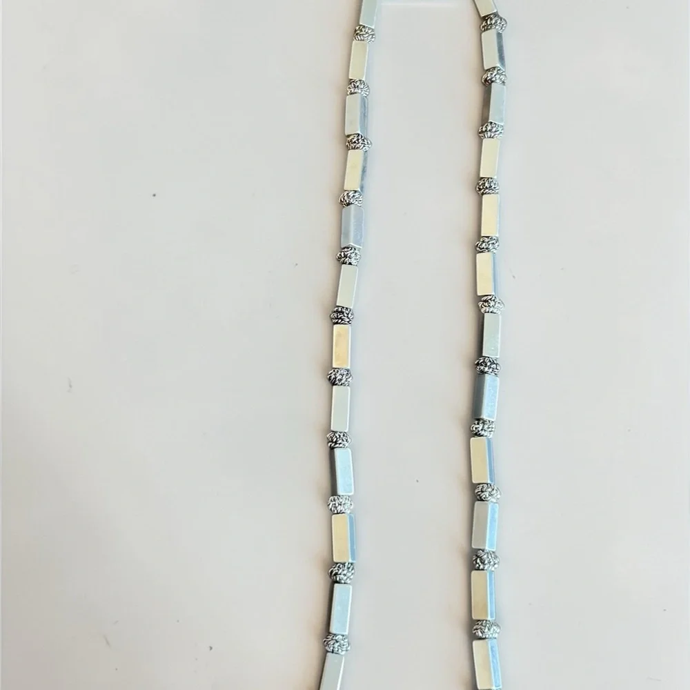 Silver‎ Tone Rectangular Bead Necklace - Elegant Women's Jewelry